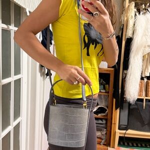 STAUD Gray Croc-Embossed Crossbody Bag
